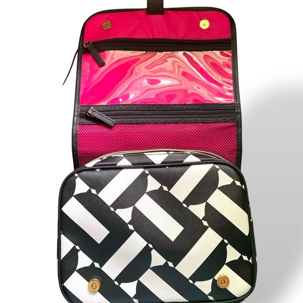 Trina Turk Black White Hot Pink Toiletries Bags with Geometric Design - Picture 2 of 6